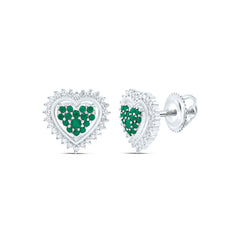 14k Gold 1/4 CTW-Natural Diamond 1/5 Ct-Rd-Em Natural Gemstone Heart Earring