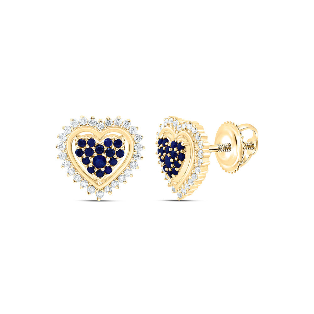 14k Gold 1/4 CTW-Natural Diamond 1/3 Ct-Rd-Bs Natural Gemstone Heart Earring