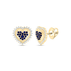 14k Gold 1/4 CTW-Natural Diamond 1/3 Ct-Rd-Bs Natural Gemstone Heart Earring
