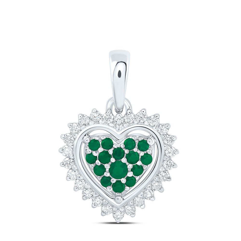 14k Gold 1/8 CTW-Natural Diamond 1/8 Ct-Rd-Em Natural Gemstone Heart Pendant