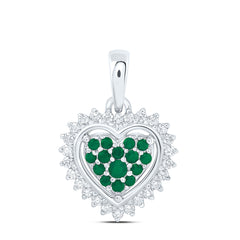 14k Gold 1/8 CTW-Natural Diamond 1/8 Ct-Rd-Em Natural Gemstone Heart Pendant
