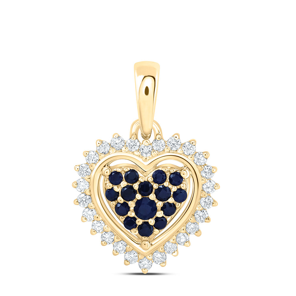 14k Gold 1/8 CTW-Natural Diamond 1/6 Ct-Rd-Bs Natural Gemstone Heart Pendant