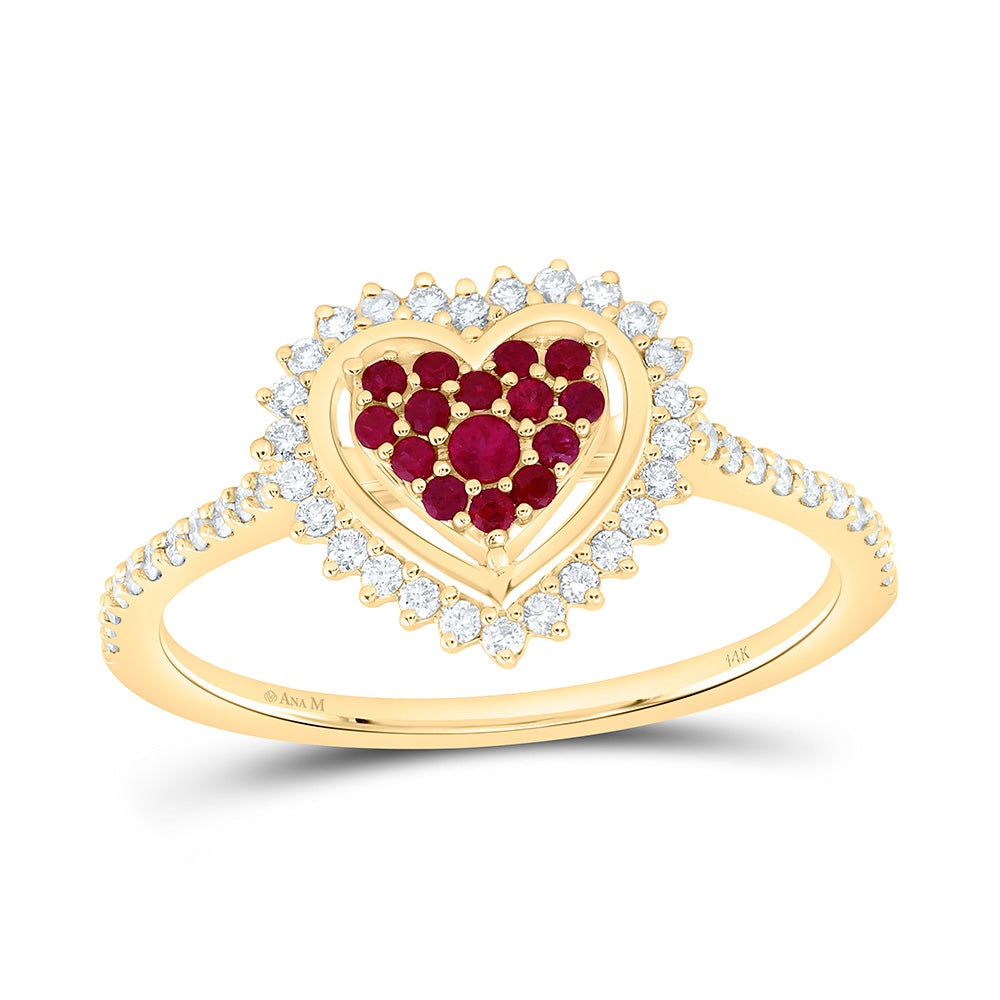 14k Gold 1/4 CTW-Natural Diamond 1/6 Ct-Rd-Ru Natural Gemstone Heart Ring