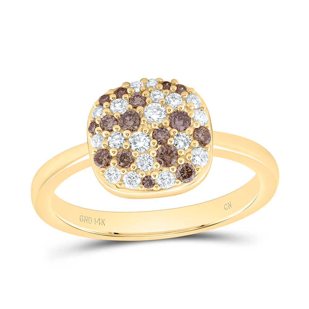 14k Gold 1/2 CTW-Natural Diamond Fashion Cognac Natural Cushion Ring