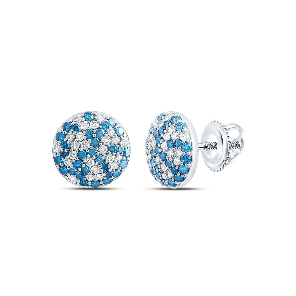 14k Gold 5/8 CTW-Natural Diamond Fashion Blue Diamond Round Earring
