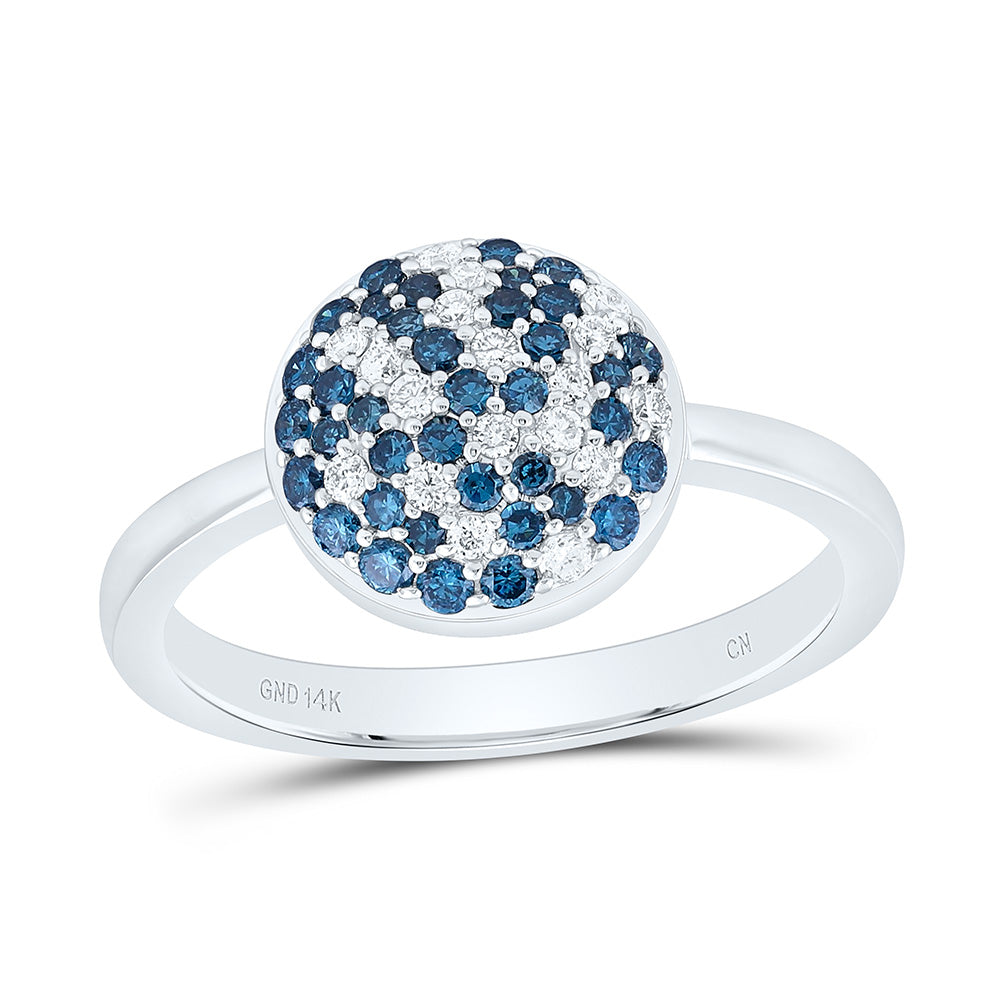 14k Gold 1/2 CTW-Natural Diamond Fashion Blue Diamond Round Ring
