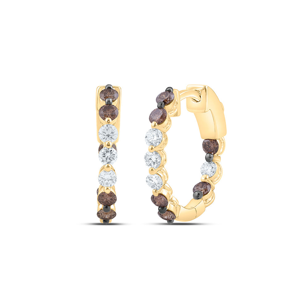14k Gold 1 CTW-Natural Diamond Fashion Cognac Natural Hoop Earring