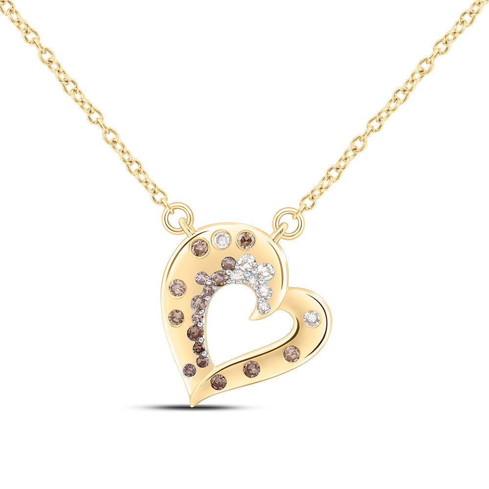 10k Gold 1/8 CTW-Natural Diamond Fashion Ombre Diamond Heart Necklace (18 Inch )