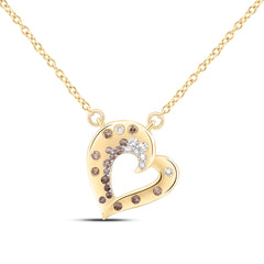 10k Gold 1/8 CTW-Natural Diamond Fashion Ombre Diamond Heart Necklace (18 Inch )