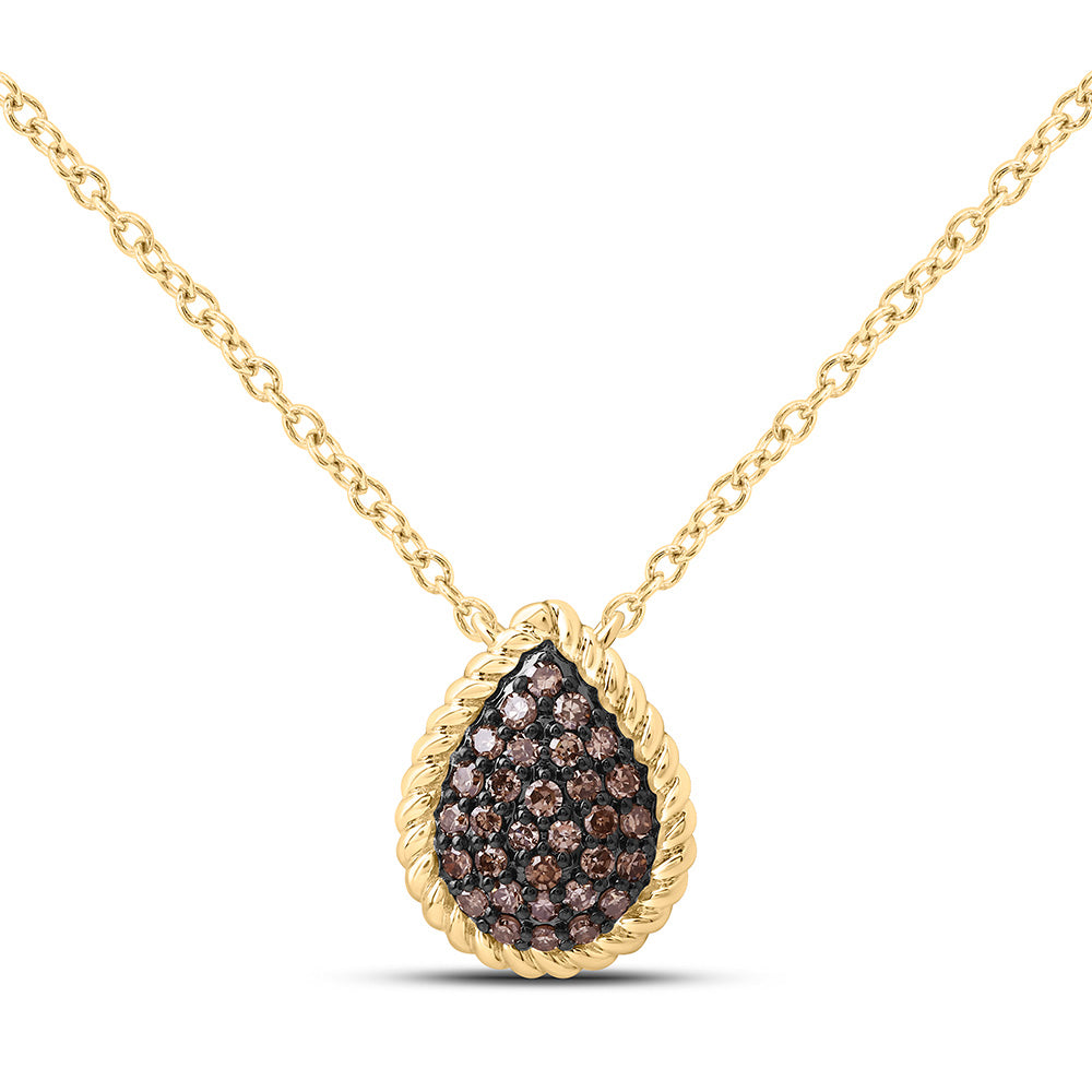 14k Gold 1/5 CTW-Natural Diamond Fashion Cognac Natural Pear Necklace (18 Inch )