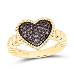 14k Gold 1/4 CTW-Natural Diamond Fashion Cognac Natural Heart Ring
