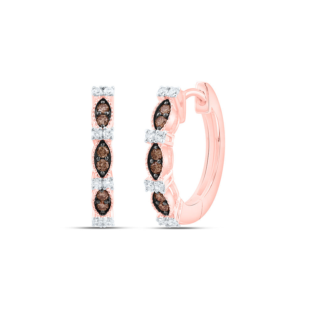 10k Gold 1/5 CTW-Natural Diamond Fashion Cognac Natural Hoop Earring