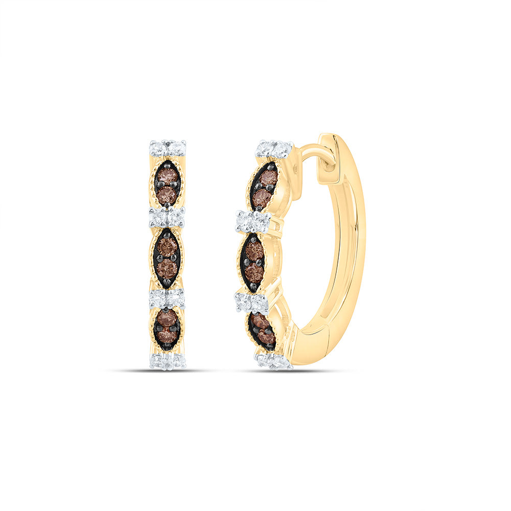 14k Gold 1/5 CTW-Natural Diamond Fashion Cognac Natural Hoop Earring