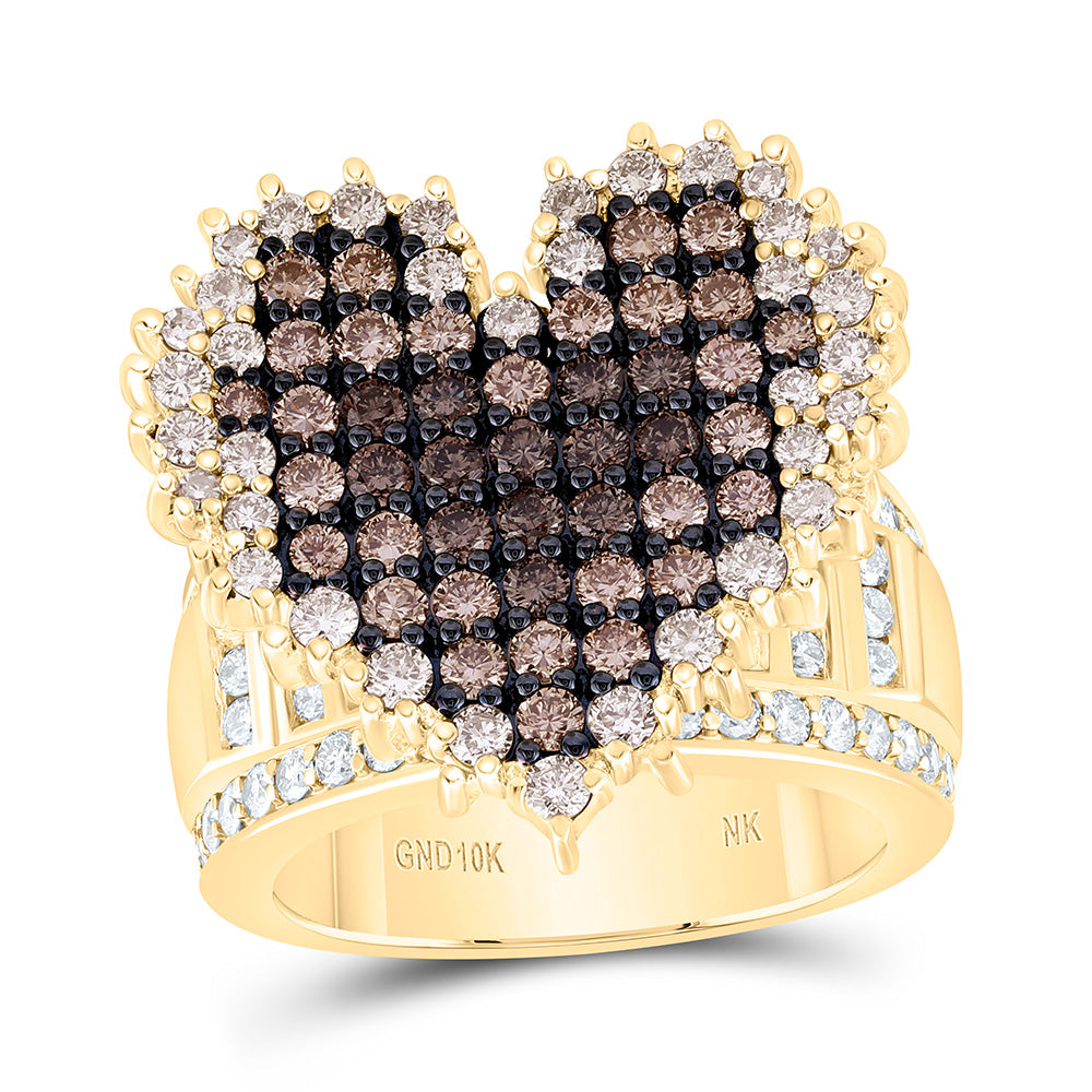 10k Gold 2 3/4 CTW-Natural Diamond Fashion Ombre Diamond Heart Ring