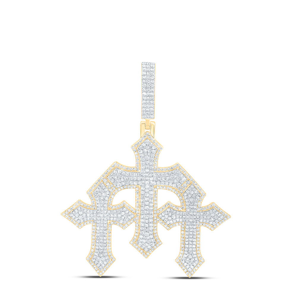 10k Gold 1 7/8 CTW-Natural Diamond Three Cross Mens Charm