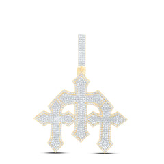 10k Gold 1 7/8 CTW-Natural Diamond Three Cross Mens Charm