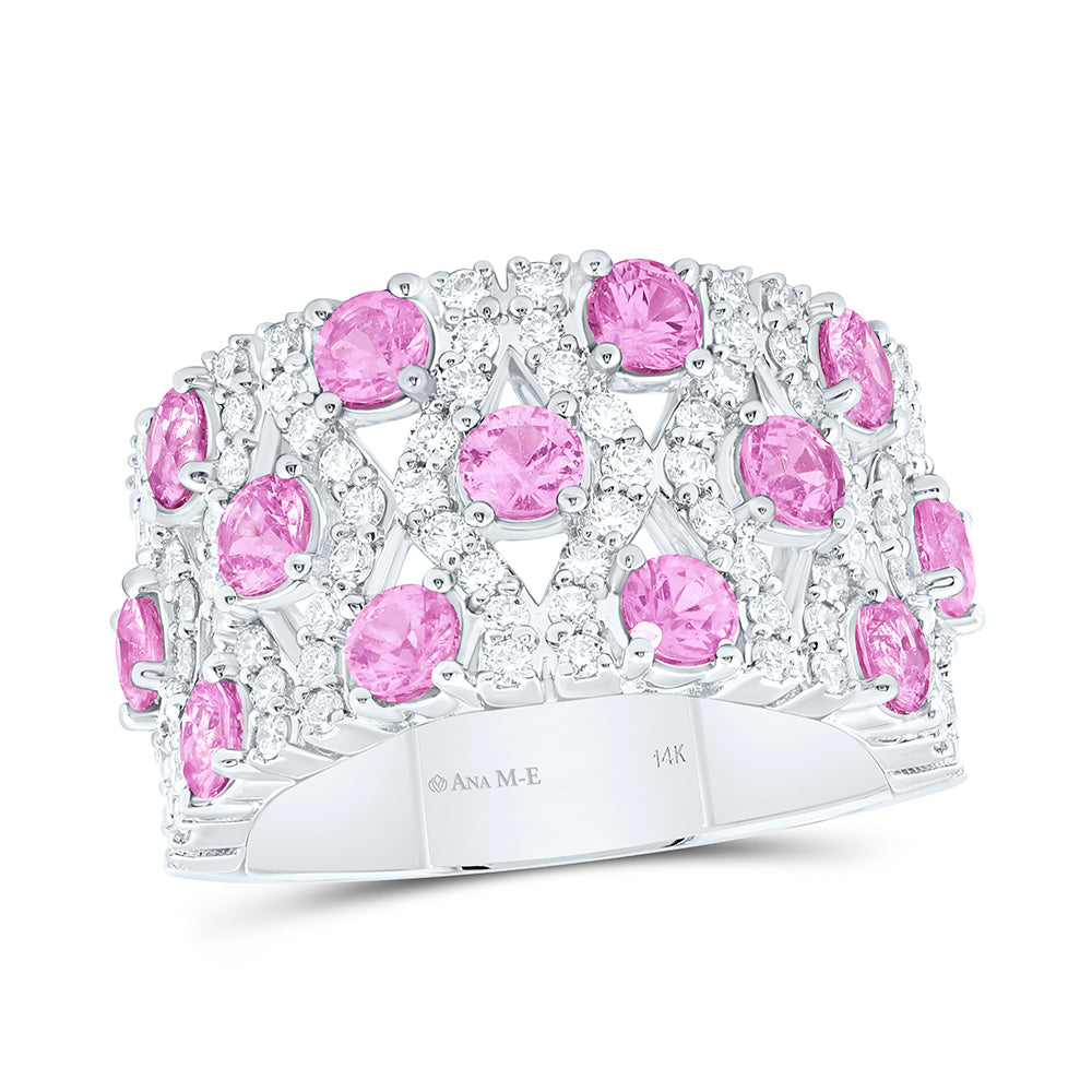 14k Gold 7/8 CTW-Natural Diamond Elite 2 1/2 Ct-Rd-Pi Sapp Natural Gemstone Band