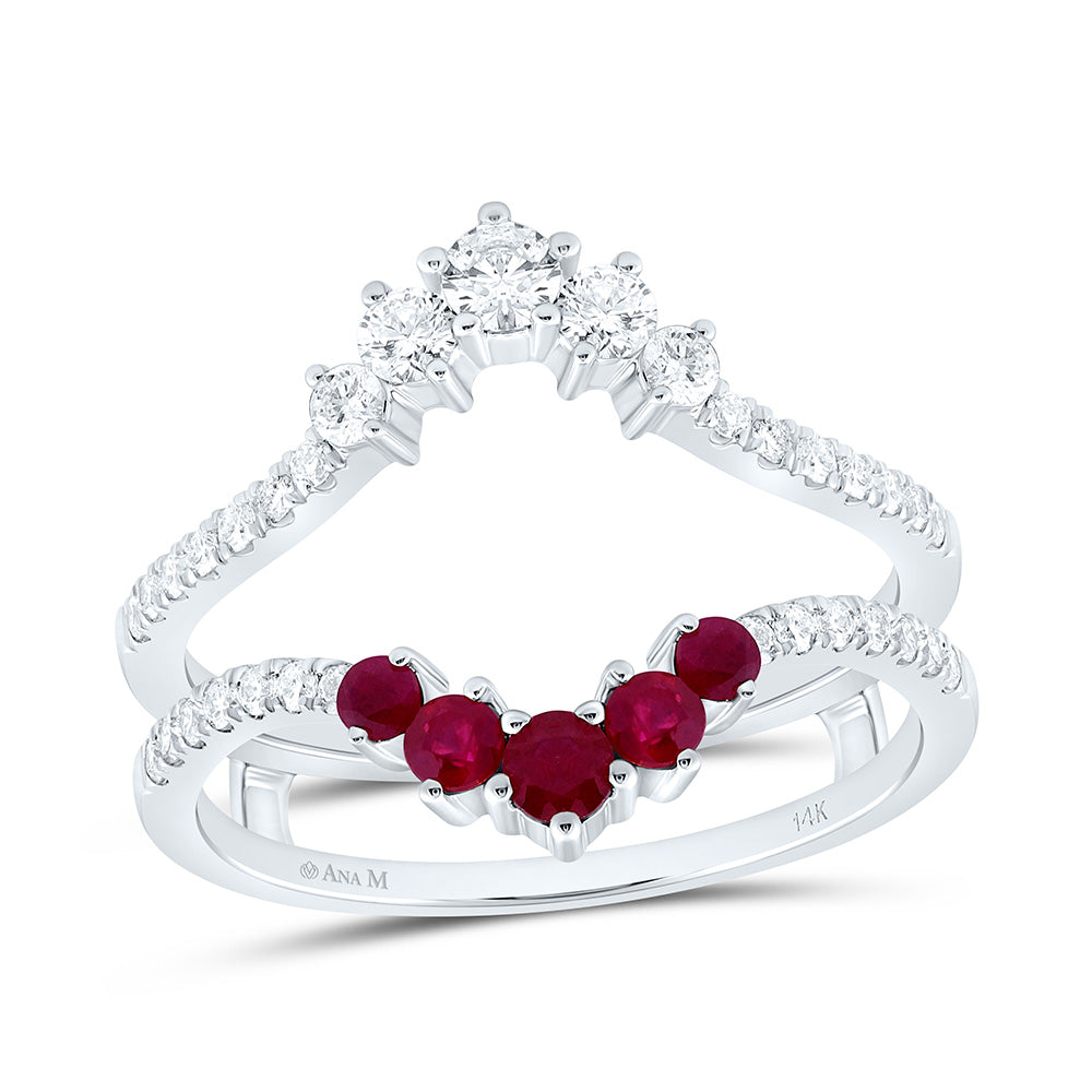 14k Gold 1/2 CTW-Natural Diamond 1/3 Ct-Rd-Ru Natural Gemstone Enhancer Ring