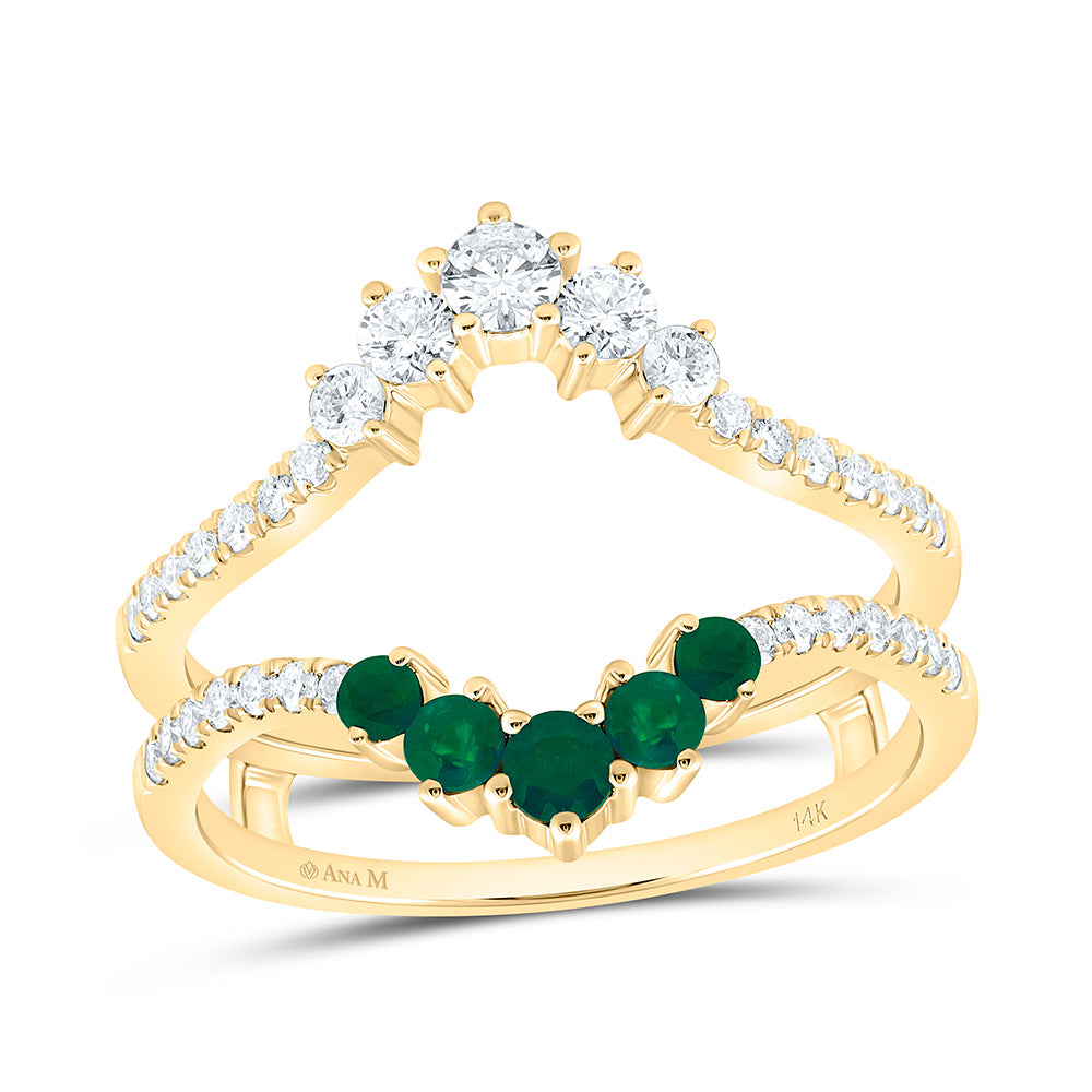 14k Gold 1/2 CTW-Natural Diamond 1/4 Ct-Rd-Em Natural Gemstone Enhancer Ring