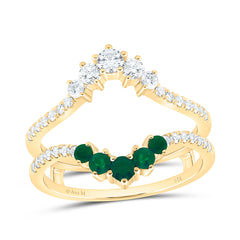 14k Gold 1/2 CTW-Natural Diamond 1/4 Ct-Rd-Em Natural Gemstone Enhancer Ring