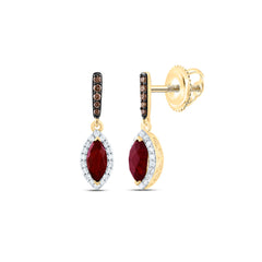 10k Gold 1/6 CTW-Natural Diamond Cognac Natural, 6X3MM-Mq-Garnet Marquise Dangling Earring