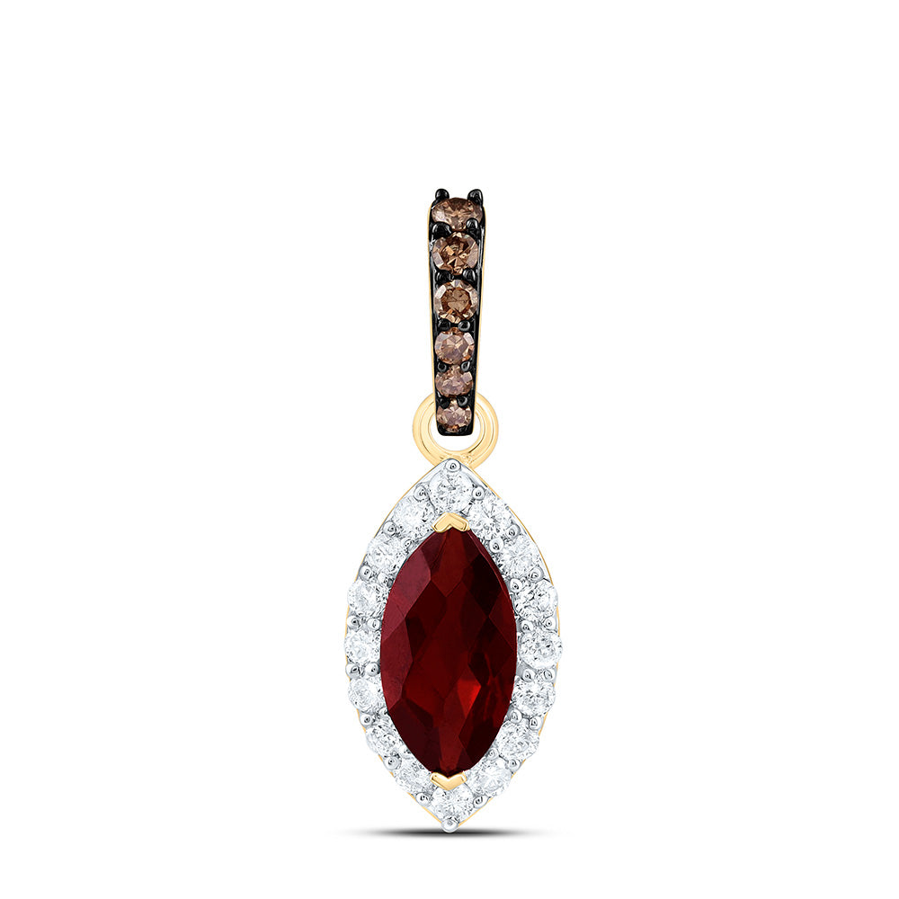 10k Gold 1/8 CTW-Natural Diamond Cognac Natural, 7X3.5MM-Mq-Garnet Marquise Pendant