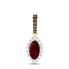 10k Gold 1/8 CTW-Natural Diamond Cognac Natural, 7X3.5MM-Mq-Garnet Marquise Pendant