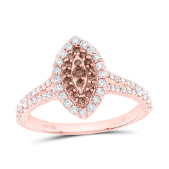 14k Gold 3/4 CTW-Natural Diamond Fashion Cognac Natural Marquise Single Halo Bridal Ring