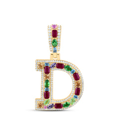 10k Gold 3/8 CTW-Natural Diamond 7/8 Ct-Natural Gemstone Multi Clear Sapphire Initial "D" Pendant