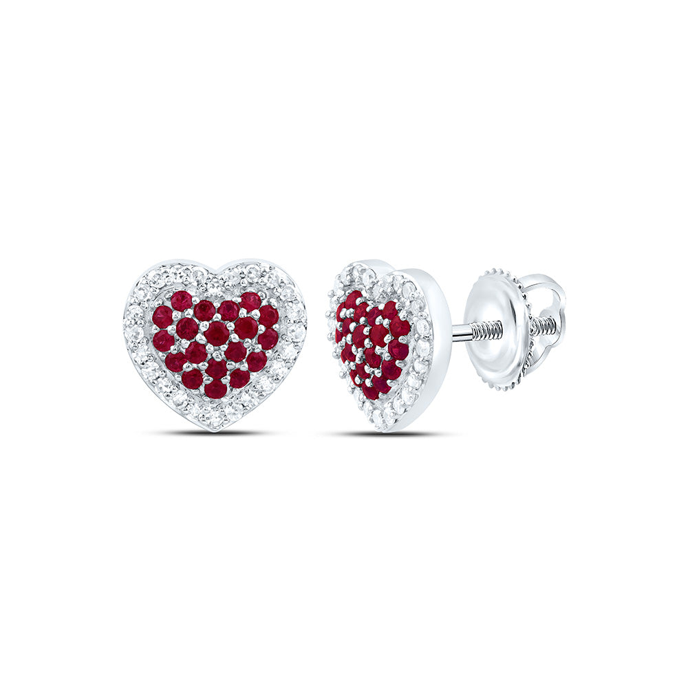 14k Gold 1/8 CTW-Natural Diamond 1/4 Ct-Rd-Ru Natural Gemstone Heart Earring