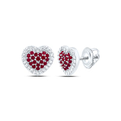 14k Gold 1/8 CTW-Natural Diamond 1/4 Ct-Rd-Ru Natural Gemstone Heart Earring