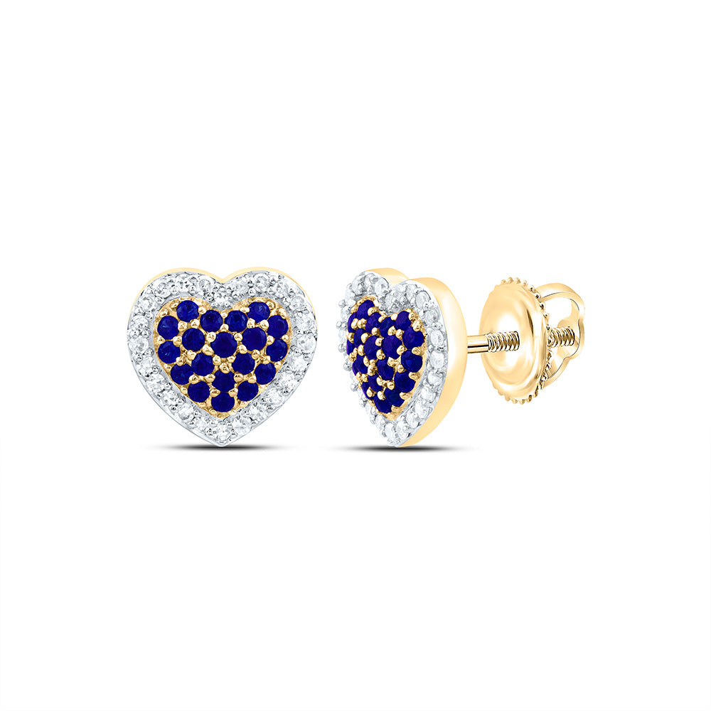 14k Gold 1/8 CTW-Natural Diamond 1/4 Ct-Rd-Bs Natural Gemstone Heart Earring