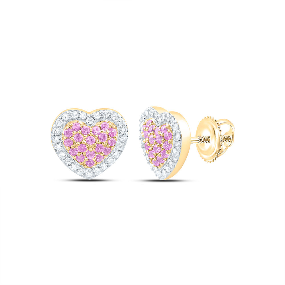 14k Gold 1/8 CTW-Natural Diamond 1/4 Ct-Rd-Pi Sapp Natural Gemstone Heart Earring