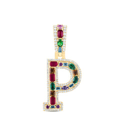 10k Gold 1/3 CTW-Natural Diamond 1 Ct-Natural Gemstone Multi Clear Sapphire Initial "P" Pendant
