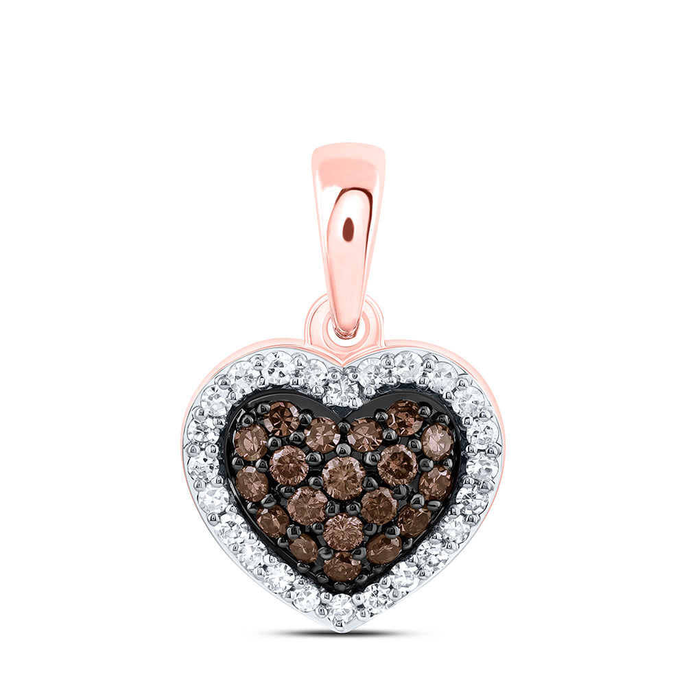 10k Gold 1/4 CTW-Natural Diamond Fashion Cognac Natural Heart Pendant