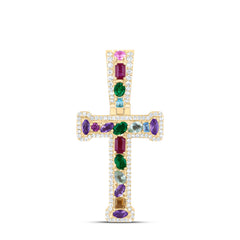 10k Gold 1/3 CTW-Natural Diamond 7/8 Ct-Natural Gemstone Multi Clear Sapphire Initial "T" Pendant