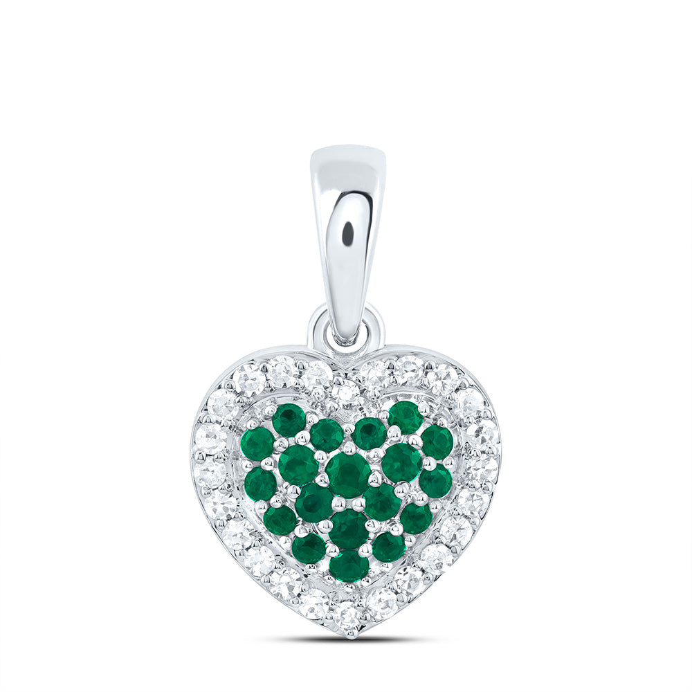 14k Gold 1/8 CTW-Natural Diamond 1/6 Ct-Rd-Em Natural Gemstone Heart Pendant