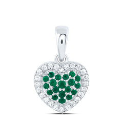 14k Gold 1/8 CTW-Natural Diamond 1/6 Ct-Rd-Em Natural Gemstone Heart Pendant
