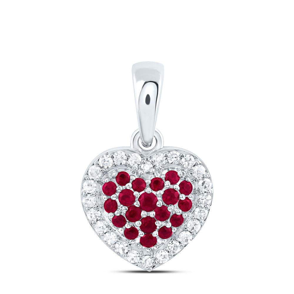 14k Gold 1/8 CTW-Natural Diamond 1/5 Ct-Rd-Ru Natural Gemstone Heart Pendant