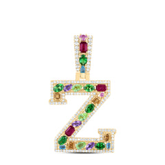 10k Gold 3/8 CTW-Natural Diamond 1 1/2 Ct-Natural Gemstone Multi Clear Sapphire Initial "Z" Pendant