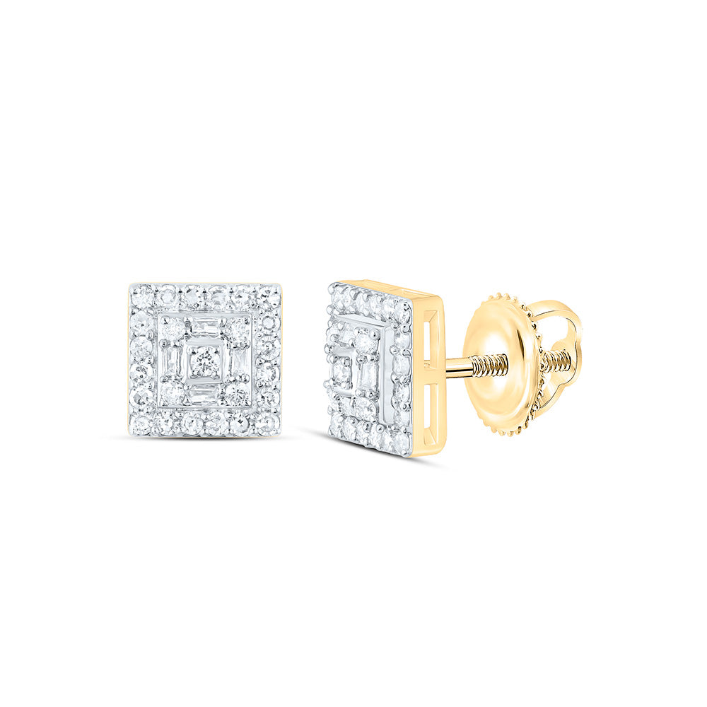 10k Gold 1/2 CTW-Natural Diamond Square Mens Earring