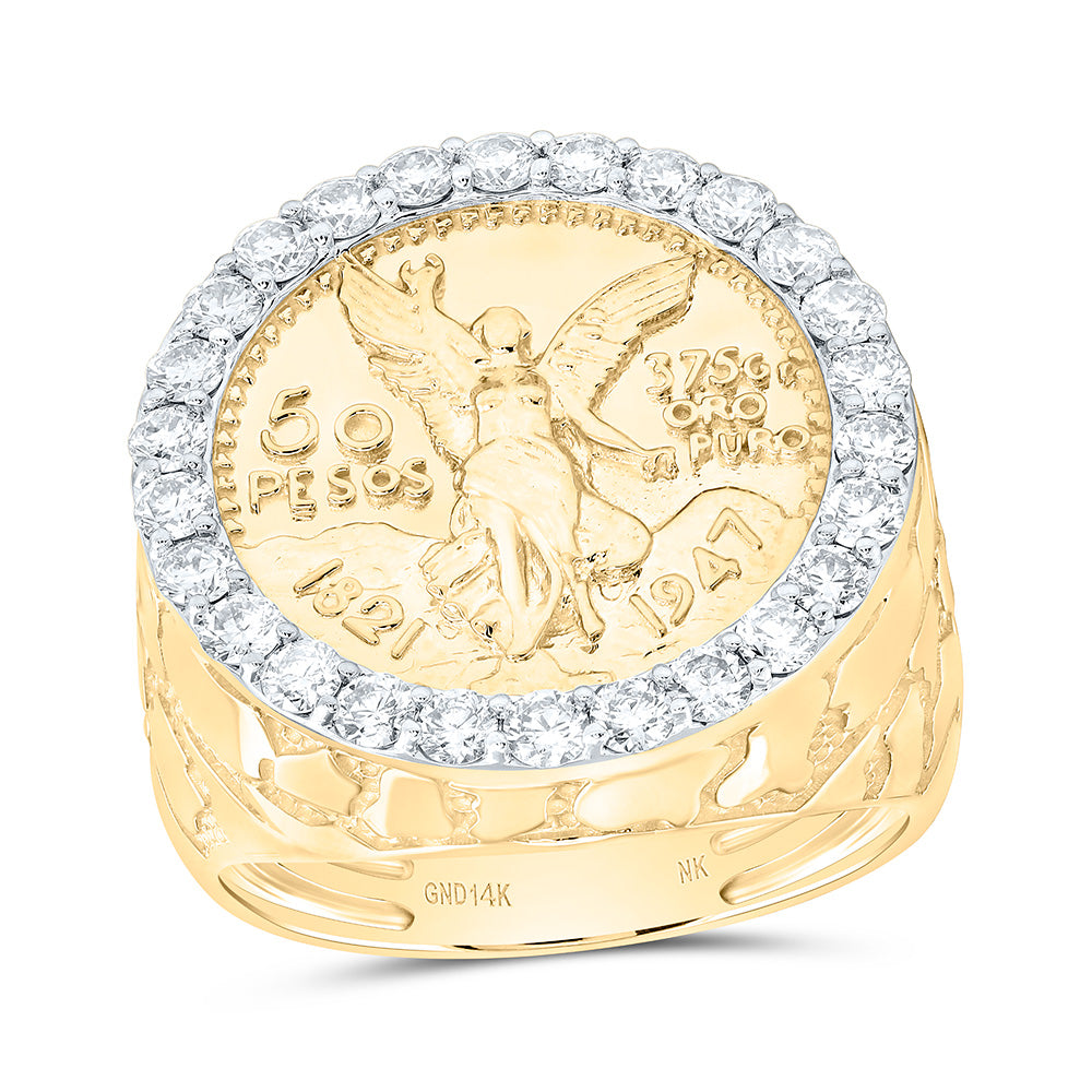 14k Gold 1 1/3 CTW-Natural Diamond Centenario Round Mens Ring