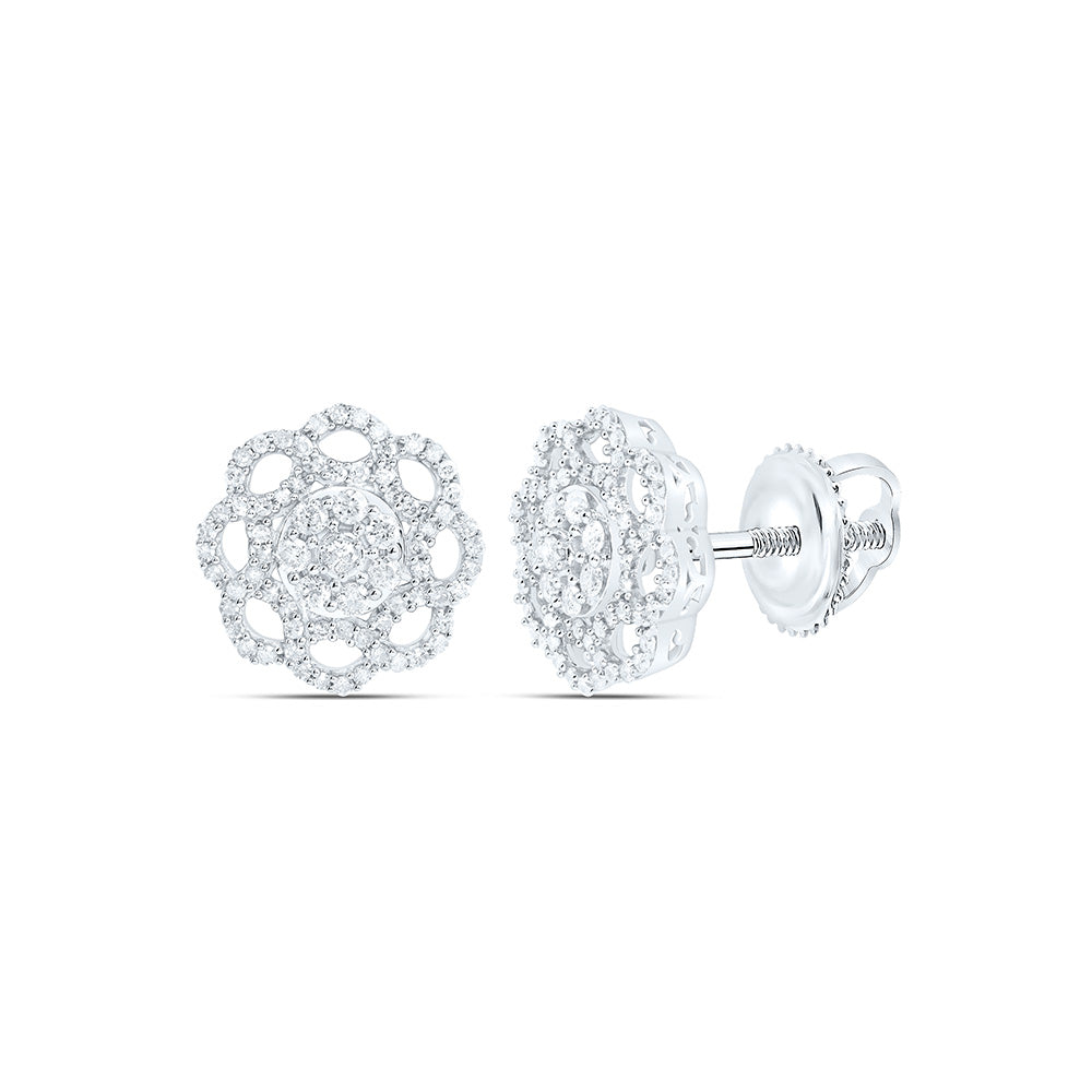 Sterling Silver 5/8 CTW-Natural Diamond Gift Flower Earring