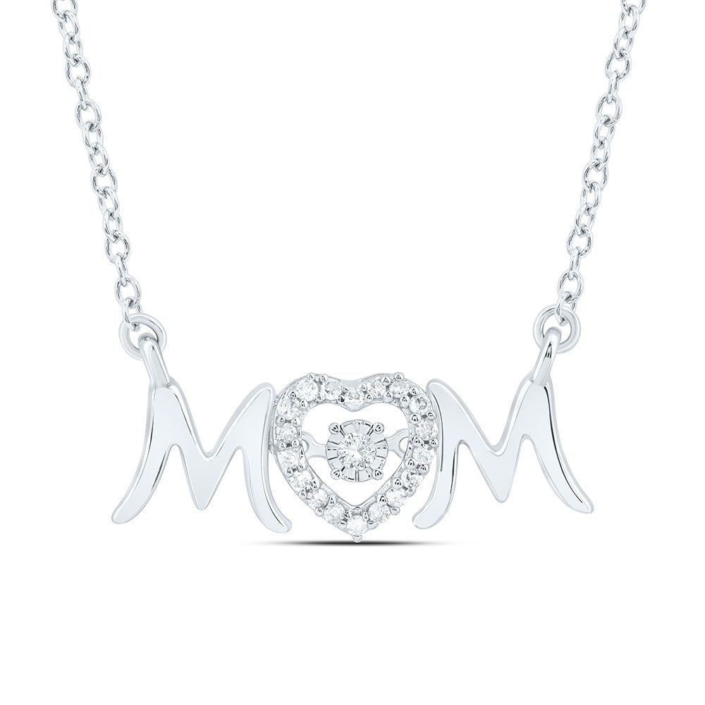 Sterling Silver 1/10 CTW-Natural Diamond Gift "Mom" Heart Necklace (18 Inch )