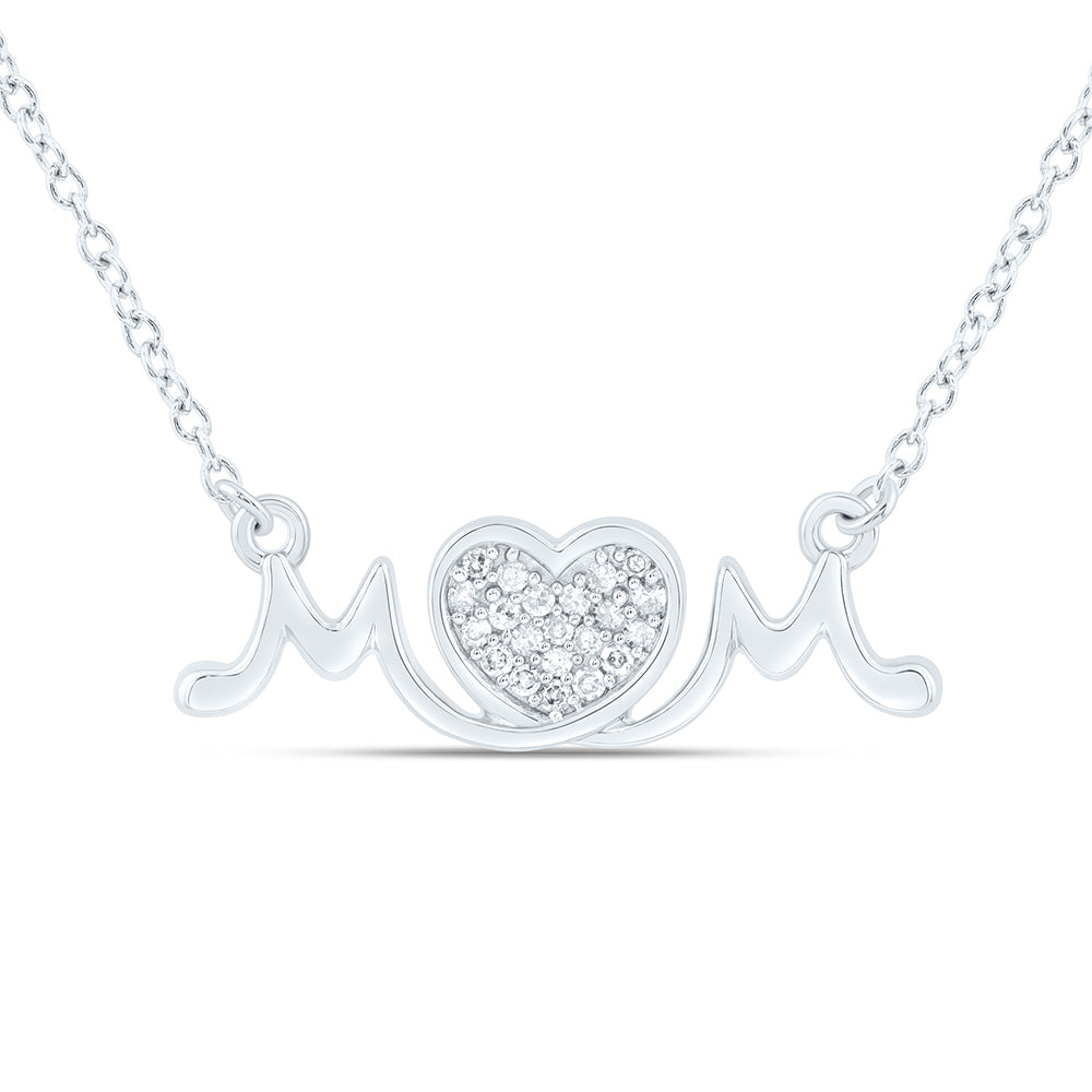 Sterling Silver 1/12 CTW-Natural Diamond Gift "Mom" Heart Necklace (18 Inch )