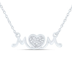 Sterling Silver 1/12 CTW-Natural Diamond Gift "Mom" Heart Necklace (18 Inch )