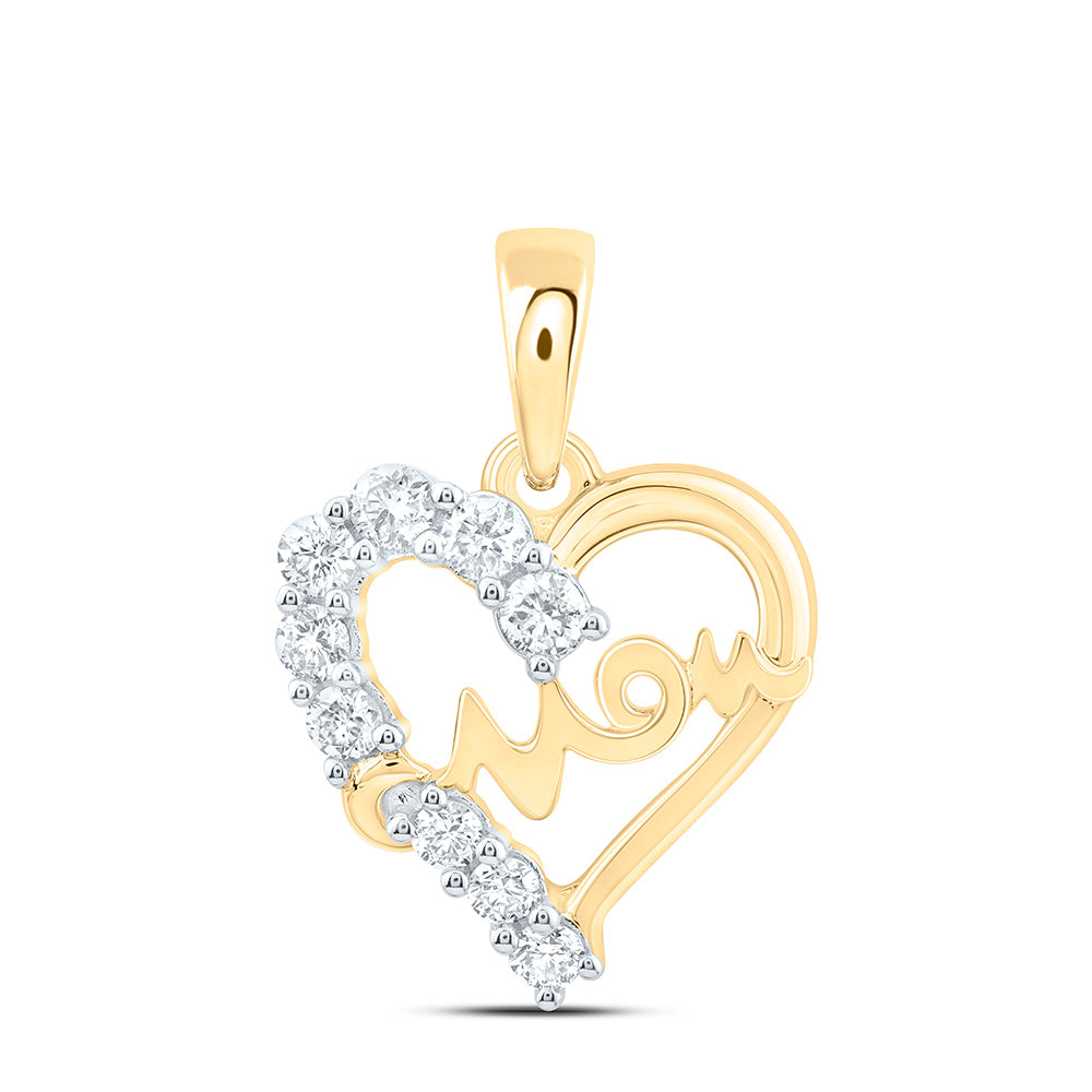 10k Gold 1/4 CTW-Natural Diamond Fashion "Mom" Heart Pendant
