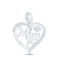 Sterling Silver 1/6 CTW-Natural Diamond Gift Flower "Mom" Heart Pendant