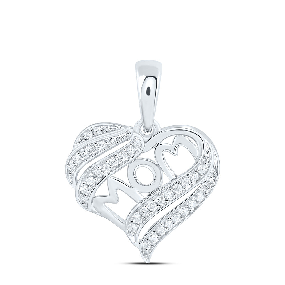 Sterling Silver 1/8 CTW-Natural Diamond Gift "Mom" Heart Pendant