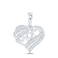 Sterling Silver 1/8 CTW-Natural Diamond Gift "Mom" Heart Pendant